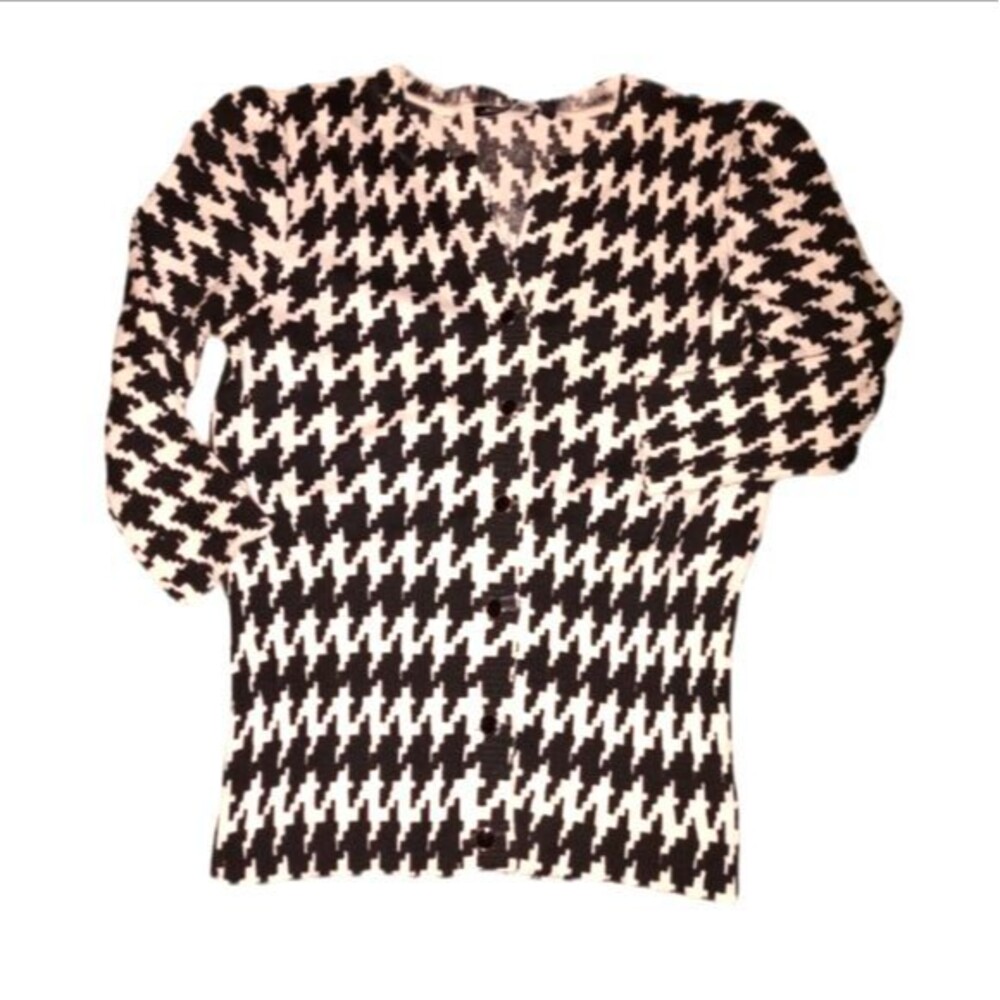 Notations Petite NWT Lightweight Black & White Houndstooth‎ Cardigan Size PS